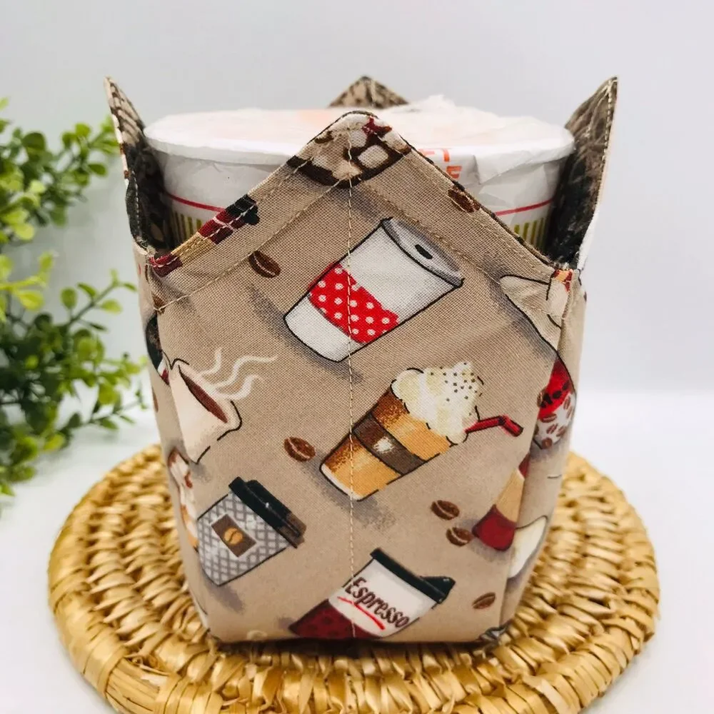 Microwave Cozy, Pint Size, Coffee Floral Print Reversible